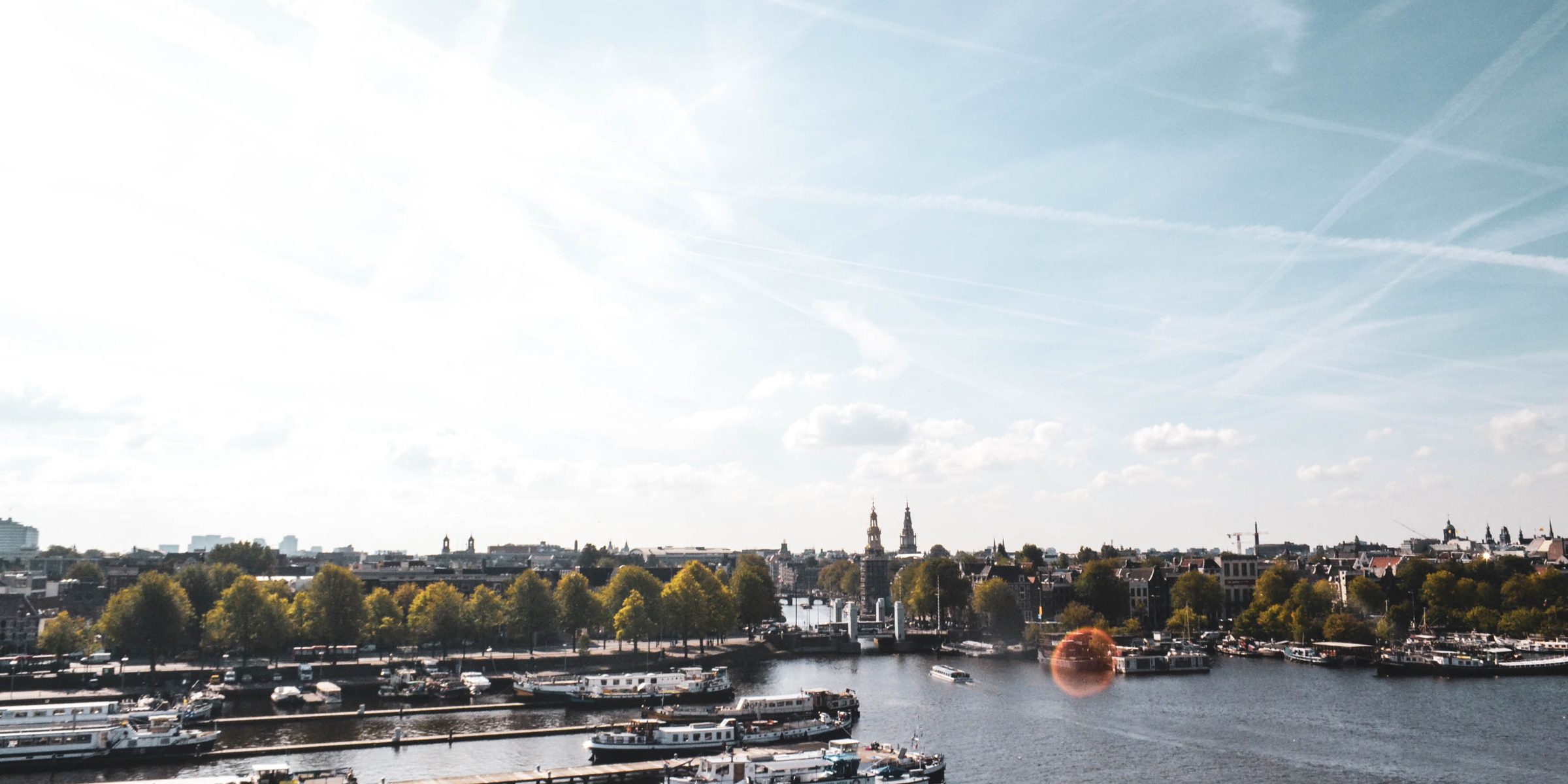 Amsterdam seen from above at dusk
